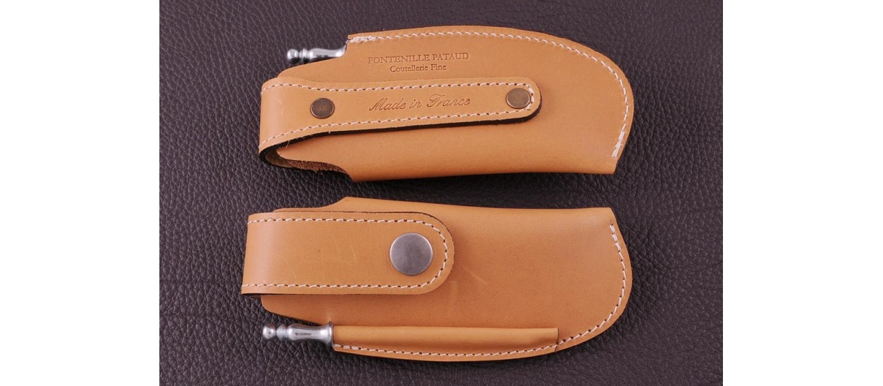 Belt leather sheath tawny & sharpener