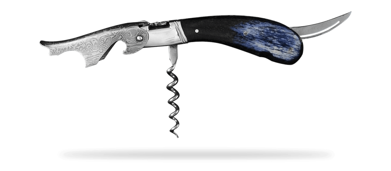 Laguiole Magnum "Guilloché" Damascus Blue bone