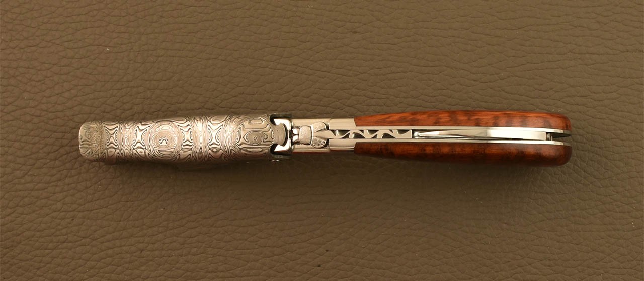 Damascus Laguiole corkscrew handmade in France amourette