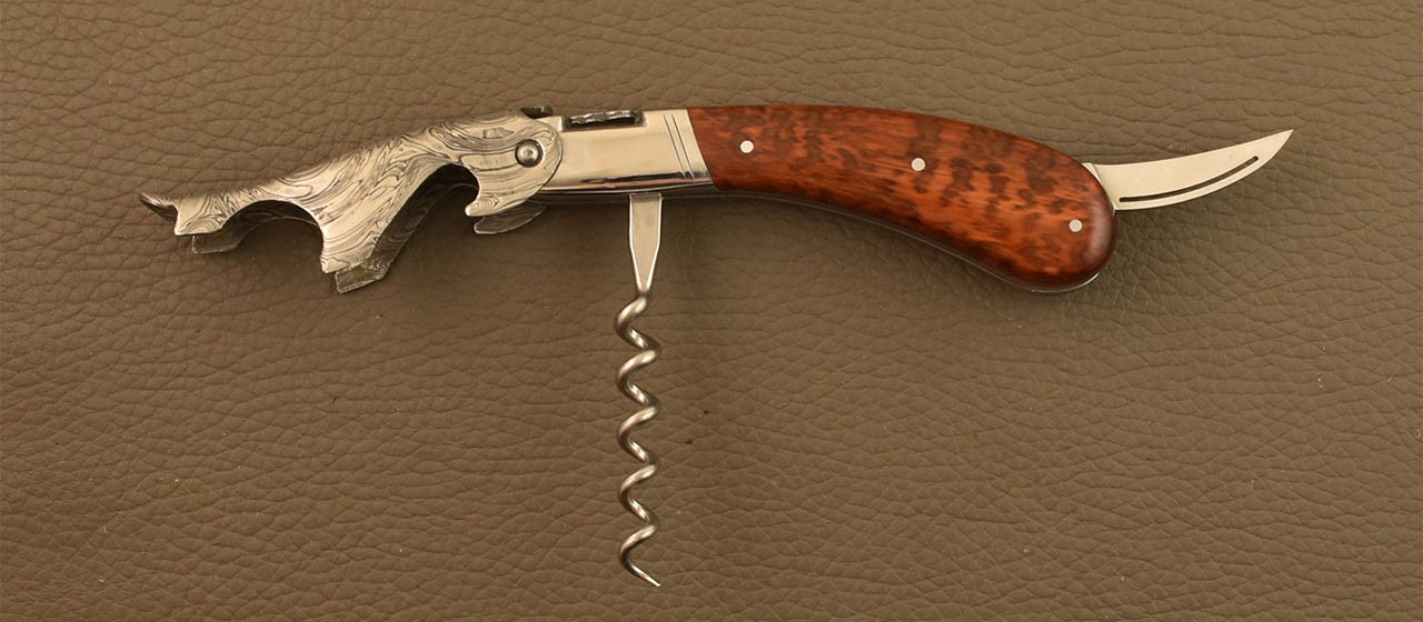 Damascus Laguiole corkscrew handmade in France amourette