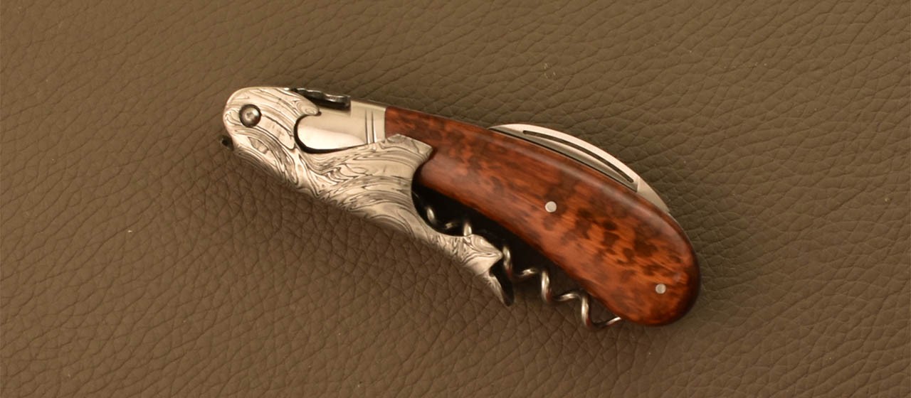 Damascus Laguiole corkscrew handmade in France amourette