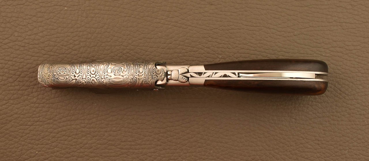 Damascus Laguiole corkscrew handmade in France ironwood