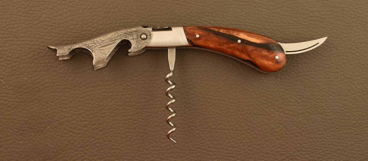 Damascus Laguiole corkscrew handmade in France hybrid juniper