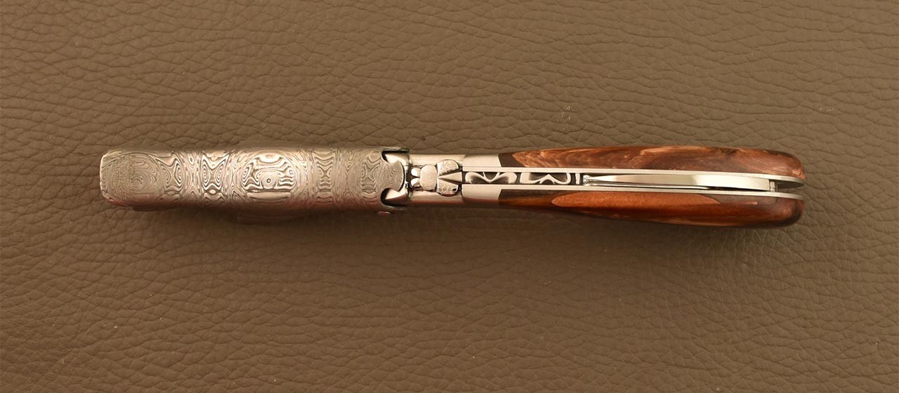 Damascus Laguiole corkscrew handmade in France hybrid juniper