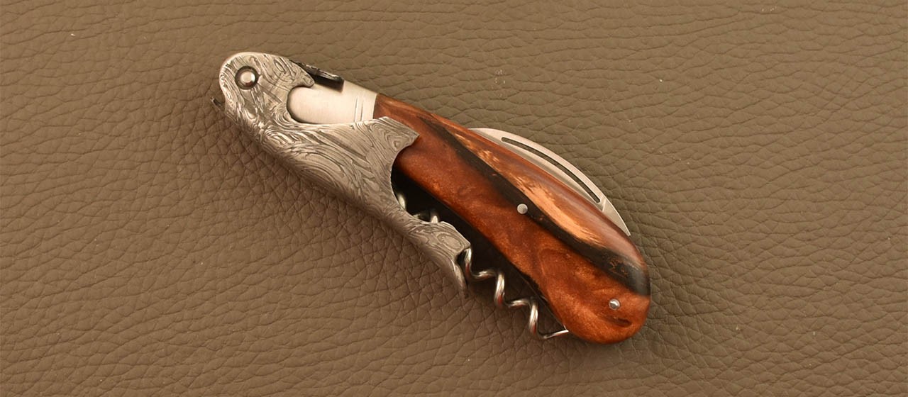 Damascus Laguiole corkscrew handmade in France hybrid juniper